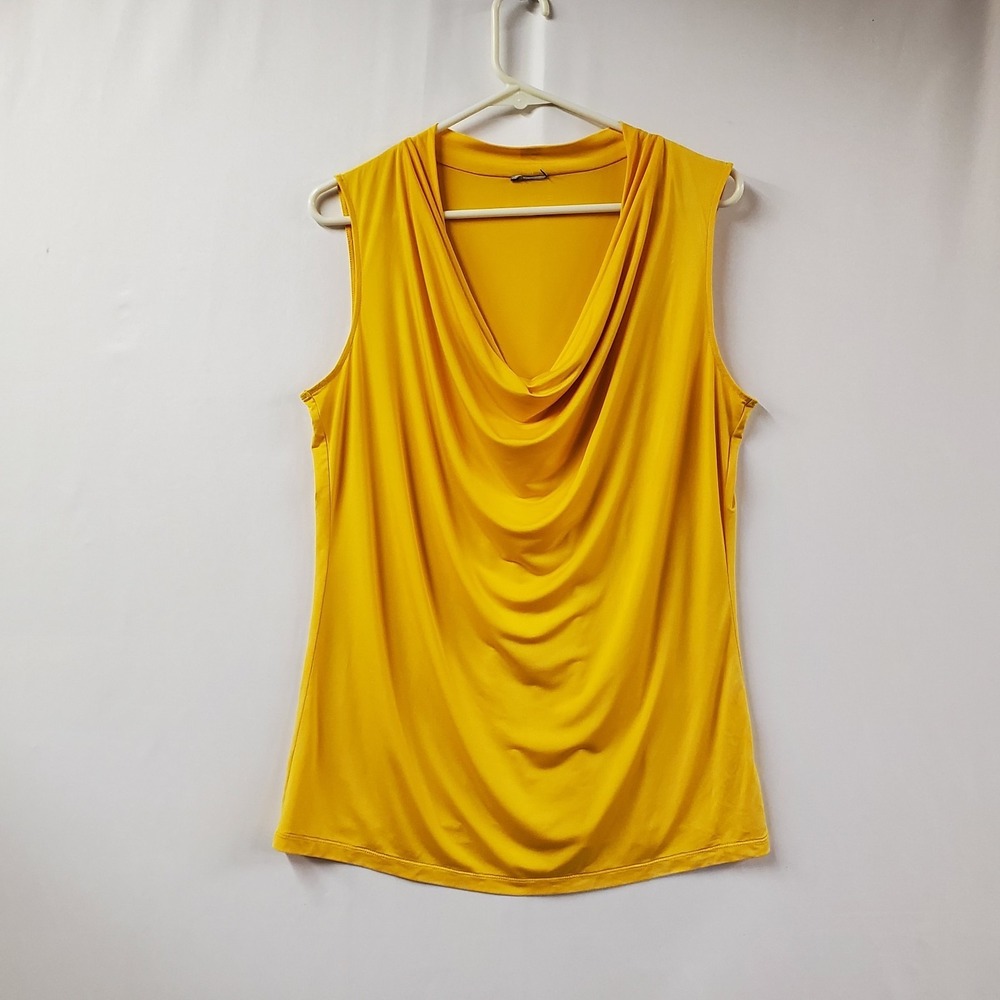 Vintage Y2K Cowl Neck Top Women Large Bold Yellow Stretch Sleeveless Baddie